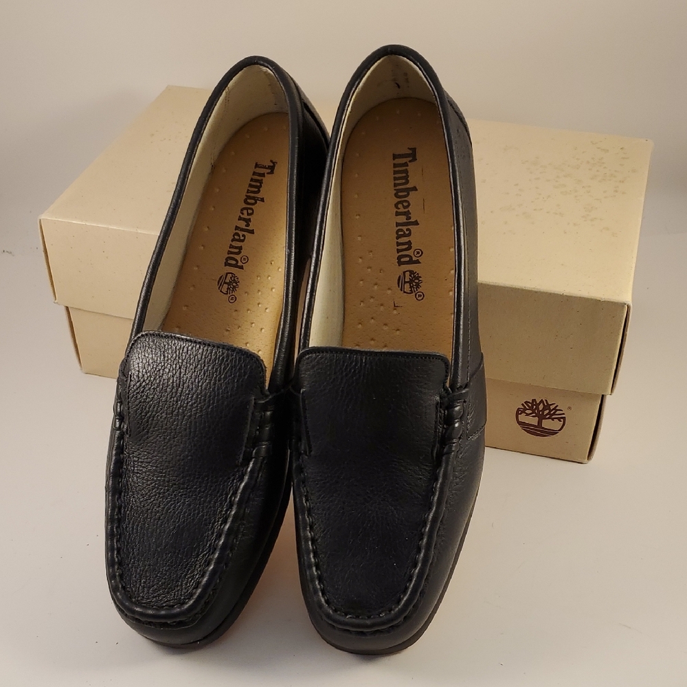Timberland Black Leather Slip-On Loafers with box Size 8